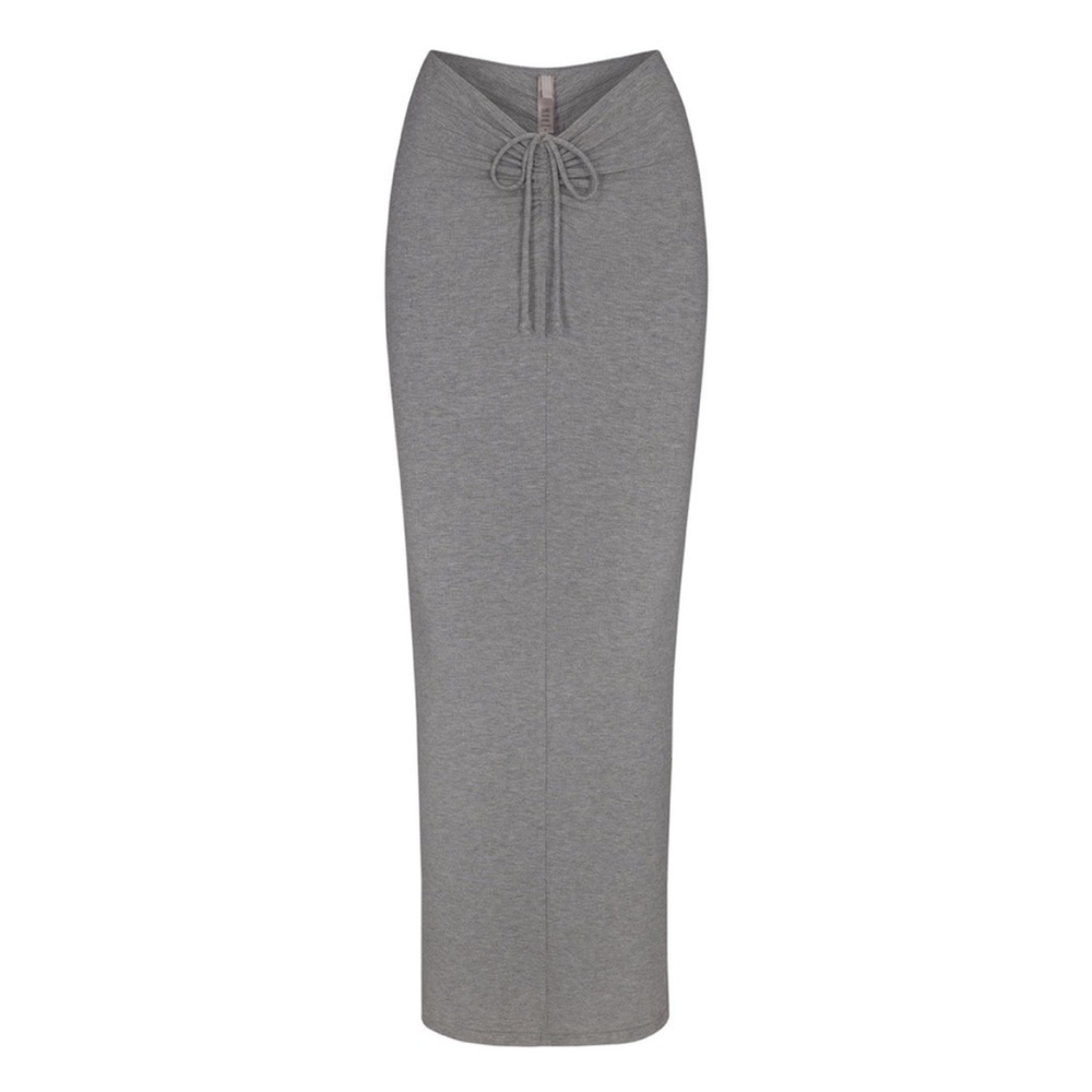 SKIMS SOFT LOUNGE RUCHED LONG SKIRT AND TOP SET | HEATHER GREY